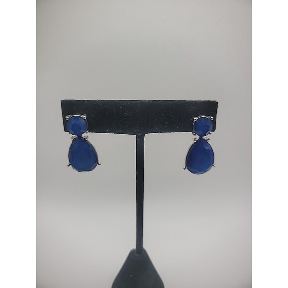 Vintage Earrings Pierced Post Stud Blue Drop Faceted Jewelry Costume - Picture 6 of 16